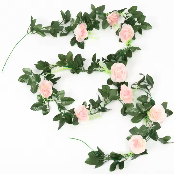 2Pcs 2.2M Hojas Y Ramas De Rosa Blanca Artificial Guirnalda De Flores Para Decoración De Boda Y Fiesta Artesanales De Seda - 1