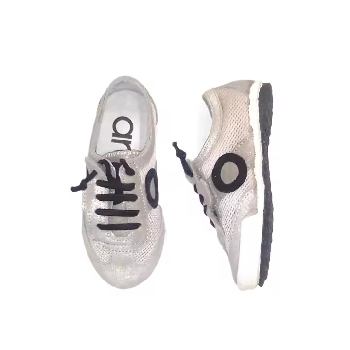 ARO_ ZAPATILLAS JOANETA NET EN PIEL SERRAJE METALIZADO PLATINUM, CON VELCRO Y CORDONES ELASTICOS - 1