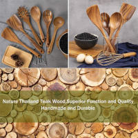LMETJMA Set De Utensilios De Cocina De Madera Teak Natural 10 Piezas Incluye Cuchara Y Espátula Para Cocinar Y Hornear JT503 - details 5