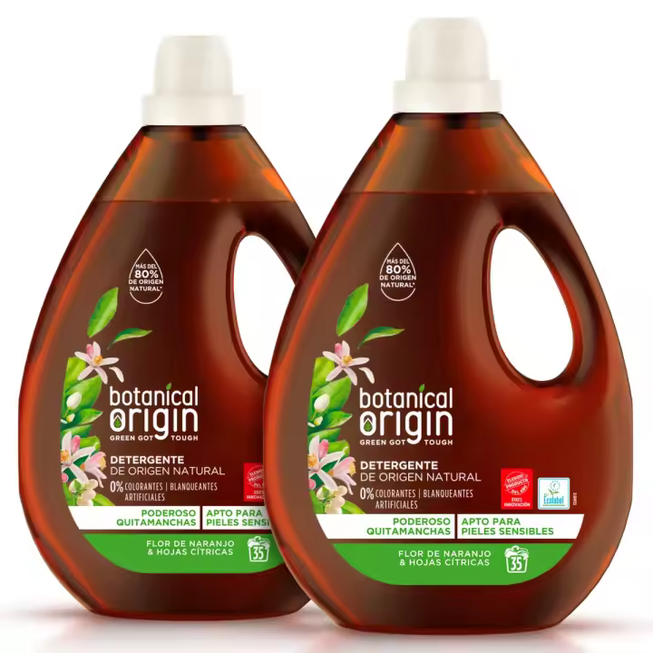 Botanical Origin Detergente Ecológico para Ropa, Flor de Naranjo y Hojas Cítricas o Jazmín y Lavanda Silvestre, 70 Dosis (2x35) - 1