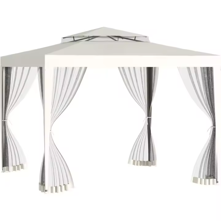Carpa de Jardín 3x3 m Cenador con 4 Mosquiteras Laterales con Cremallera Techo de Ventilación y 8 Orificios de Drenaje Gazebo para Terraza Patio Exterior Beige - 1
