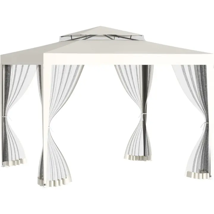 Carpa de Jardín 3x3 m Cenador con 4 Mosquiteras Laterales con Cremallera Techo de Ventilación y 8 Orificios de Drenaje Gazebo para Terraza Patio Exterior Beige - 1