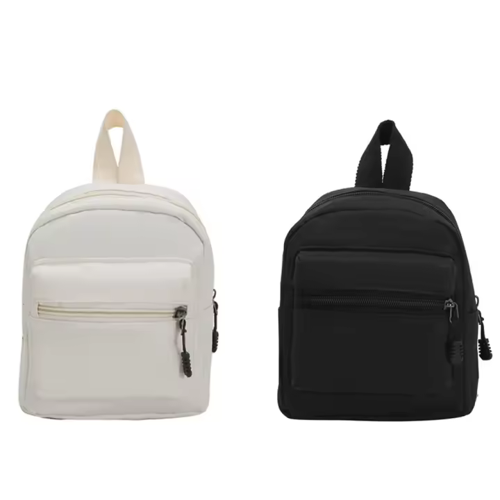 Mochila Mini Para Mujer De Nylon Blanco Estilo Casual Con Bolsillo Exterior Cierres De Cremallera Adecuada Para Escuela Y Viajes - 1