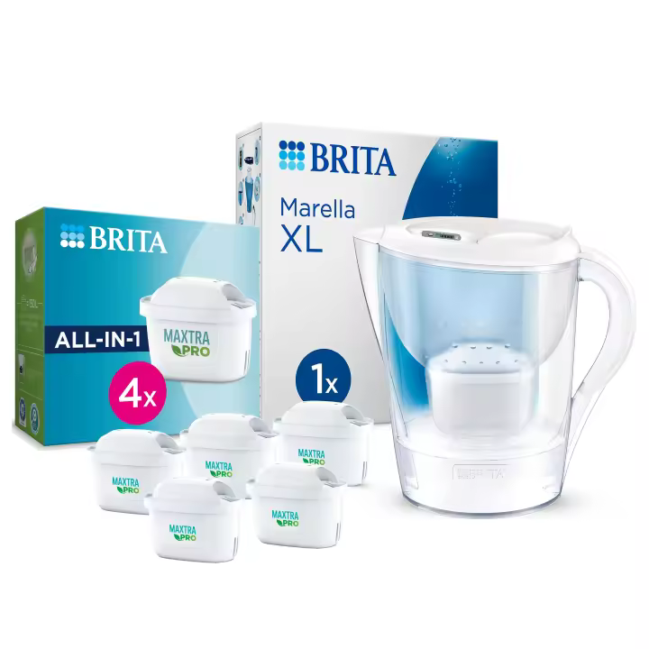 BRITA Jarra Filtrante, Modelo Marella | Marella XL | Aluna | Style | Cristal + 5 Filtros MAXTRA PRO | Hasta 150L agua filtrada | Sin BPA | Apta lavavajillas | Indicador Memo | Reduce cal, cloro y metales | Diseño sostenible - 1