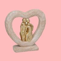 Gissed Figura Decorativa de Pareja en Corazón – Escultura en Resina con Acabado Madera y Dorado – Diseño Elegante y Simbólico del Amor y la Unión – Ideal para Regalo de Aniversario, Bodas o San Valentín – Tamaño 6 x 21.5 x 21.5 cm – Perfecta para Decorar - details 1
