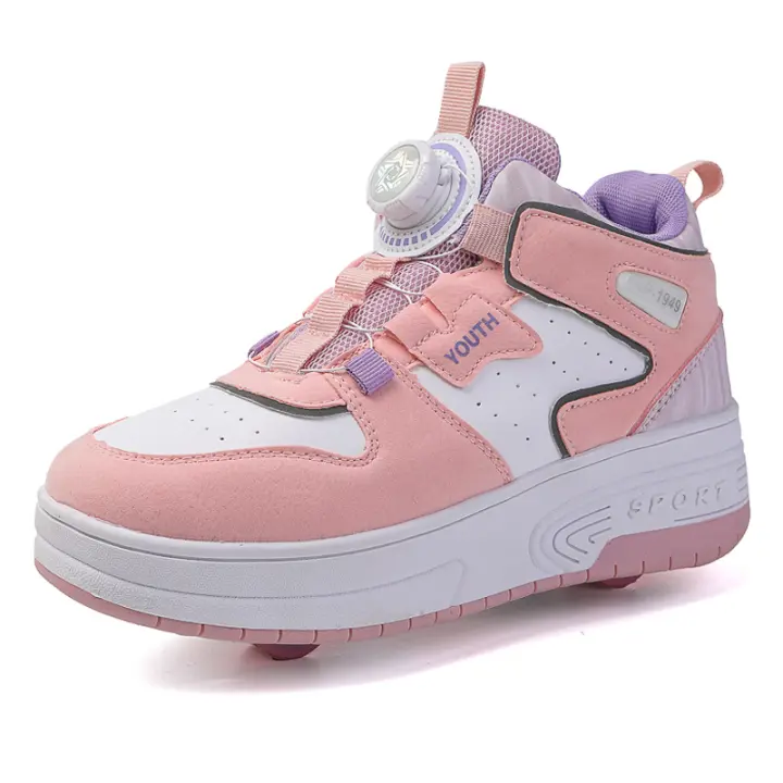 Nuevos Patines De Ruedas Dobles Invisibles Para Niños 2024 Zapatos De Caminar Transpirables De Cuero Con Cierre De Hebilla Apto Para Primaria Todas Las Estaciones - 1