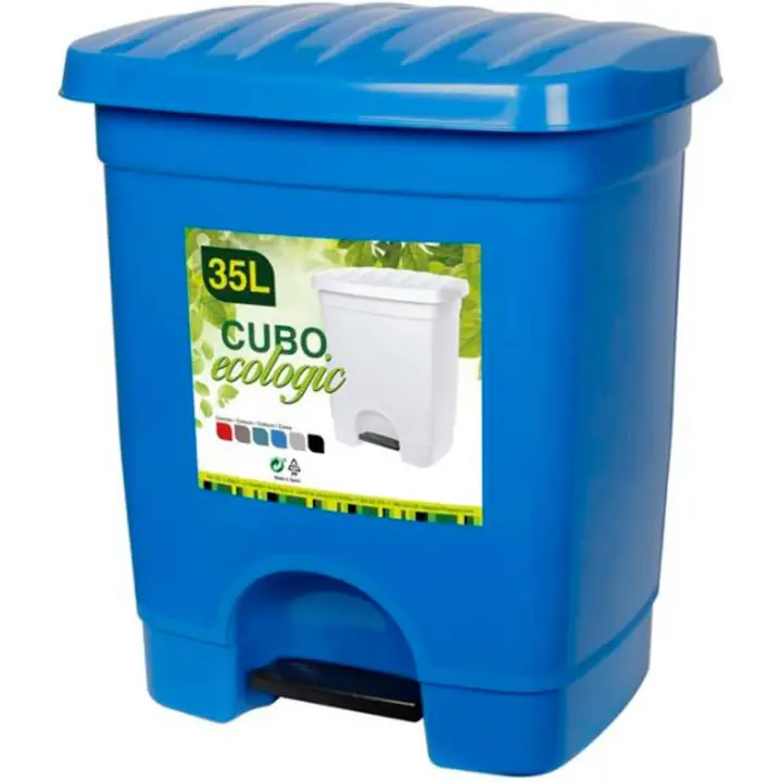 C.A - Cubo de Basura Ecológico 35L - Plástico resistente - 1 compartimento y pedal - Contenedor de residuos y papelera de reciclaje  - 45 x 39 x 31 cm - 1