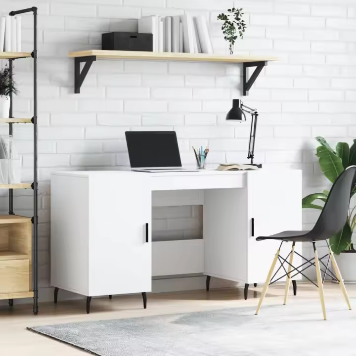 vidaXL Escritorio madera de ingeniería 140x50x75 cm en color Blanco/Gris sonoma/Gris hormigón y más | estructura resistente ideal para salón dormitorio o estudio - 1