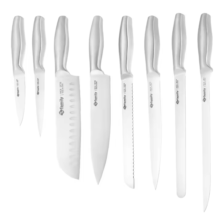 DESEOS Juego de cuchillos de cocina Family | Set de cuchillos de cocina | Hoja y mango de acero inox | Cuchillo pelador, multiuso, santoku, cocina, panero, rebanador y jamonero - 1