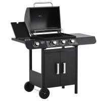 Outsunny Barbacoa de Gas BBQ con Ruedas Parrilla Gas con 3+1 Quemadores de 11,6 KW 2 Mesas Laterales y Termómetro Acero 110x50x100 cm Negro - details 0