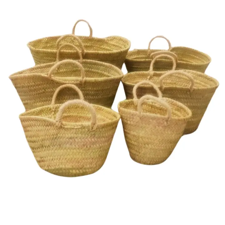 Capazo Cesto de Playa Palma Natural, Cesta de Niña Arras para Bodas y Comuniones ,Cestas de Picnic Varios Tamaños - 1