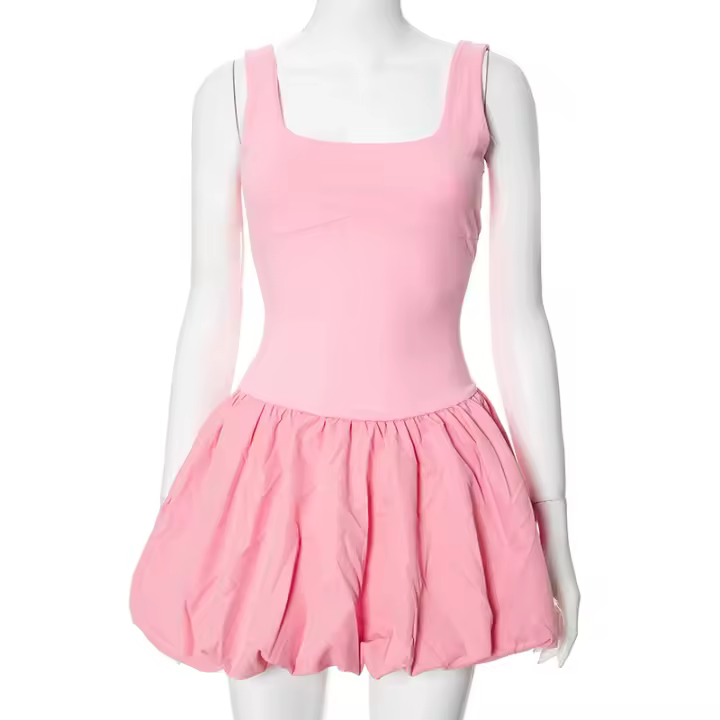 Vestido Mini Plegable Para Mujer A-Line Slim Fit Cintura Alta Sin Mangas Patchwork Playa Verano 2024 Casual Solido Fiesta - 1