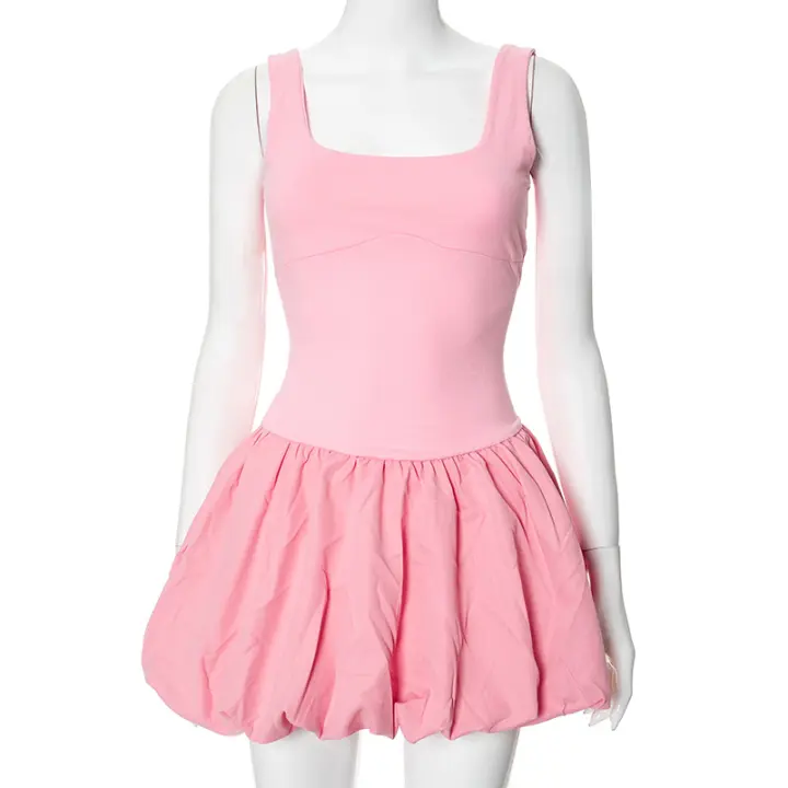 Vestido Mini Plegable Para Mujer A-Line Slim Fit Cintura Alta Sin Mangas Patchwork Playa Verano 2024 Casual Solido Fiesta - 1