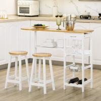 HOMCOM Set de Mesa de Bar con 1 Cajón 2 Estantes Cesta Extraíble y Botellero Juego de Muebles con Mesa Alta de 119x38,5x88,5 cm y 2 Taburetes de 29x29x55 cm para Comedor Cocina Blanco - details 1