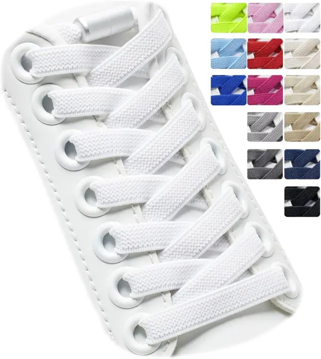 2 Pares de Cordones Elásticos - Cordones Elásticos sin Nudo con Hebilla Metal, Planos, Cordones de Zapatos para Niños, Adultos - 1