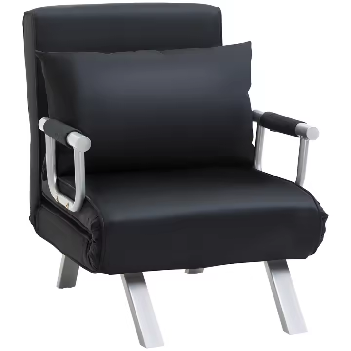 HOMCOM Sillón para Dormir, Sofá Cama 2 en 1, Sillón Plegable con Respaldo Regulable, Cojines, Sofá Cama con Aspecto de Terciopelo, Cama de Invitados con Capacidad de Carga de 100 kg, Negro - 1