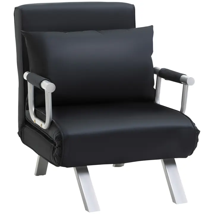 HOMCOM Sillón para Dormir, Sofá Cama 2 en 1, Sillón Plegable con Respaldo Regulable, Cojines, Sofá Cama con Aspecto de Terciopelo, Cama de Invitados con Capacidad de Carga de 100 kg, Negro - 1