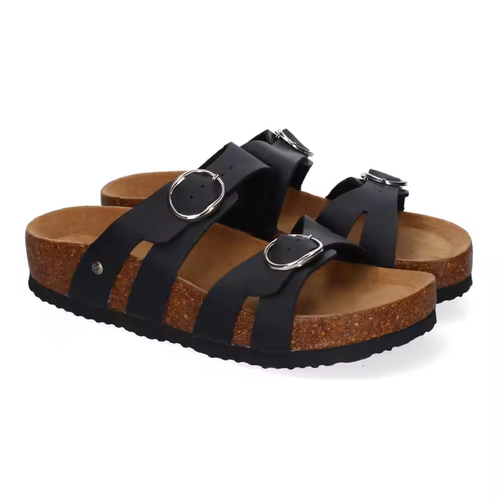 PuntoSalao Sandalias planas material bio comoda doble hebilla mujer color negro M-286 - 1