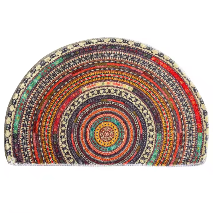 Medio círculo de media puerta Mandala bohemio, antideslizante, entrada de bienvenida, alfombra de baño absorbente, alfombra de microfibra para - 1