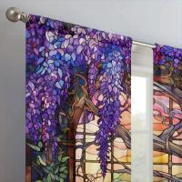 2pcs Cortina De Vidrio Estampada Con Flor De Wisteria Para Decoración Del Hogar - Bolso De Percha Para Dormitorio Oficina Cocina Y Sala De Estar - details 7