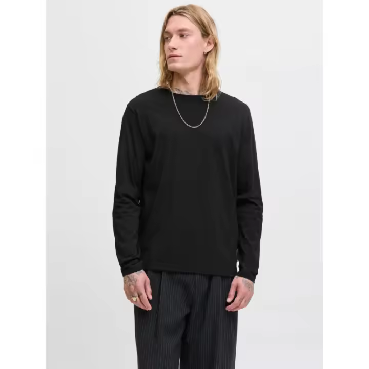 Jack&Jones – Hombre – Camiseta Manga Larga - Negro - Algodón Orgánico, Corte Regular - 1