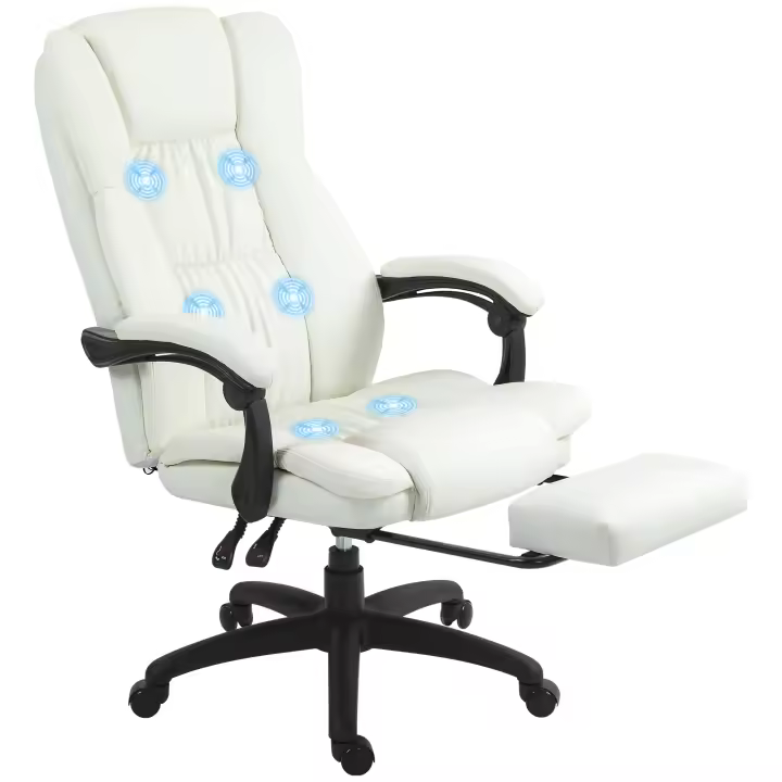 Vinsetto Silla de Oficina Ergonómica y Giratoria Silla de Escritorio Ajustable en Altura con 6 Puntos de Masaje Control Remoto y Reposapiés Retráctil 68,5x68,5x113-121 cm - 1