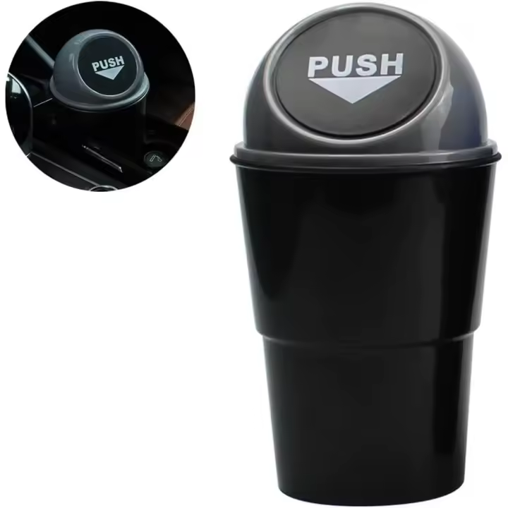 Bote de basura de coche con tapa, pequeño plástico impermeable almacenamiento de residuos cubo de basura para oficina hogar dormitorio, accesorios de coche (gris) - 1