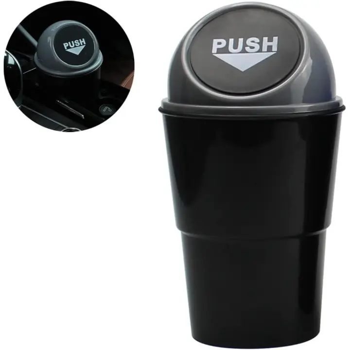 Bote de basura de coche con tapa, pequeño plástico impermeable almacenamiento de residuos cubo de basura para oficina hogar dormitorio, accesorios de coche (gris) - 1