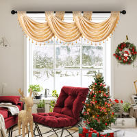 Valance De Cortina De Punto Europeo Dorado Con Patrón Geométrico Para Decoración De Escena De Navidad Material Poliéster 100% - details 5