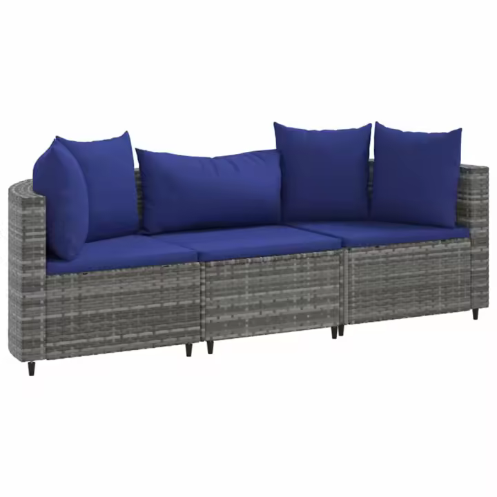 vidaXL Set de sofá de jardín 3 pzas y cojines ratán sintético gris - 1