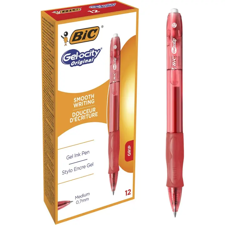 BIC Gel-ocity Original Bolígrafo de Gel Retráctil de Punta Media 0,7mm Rojo (Caja de 12 Uds.) - 1
