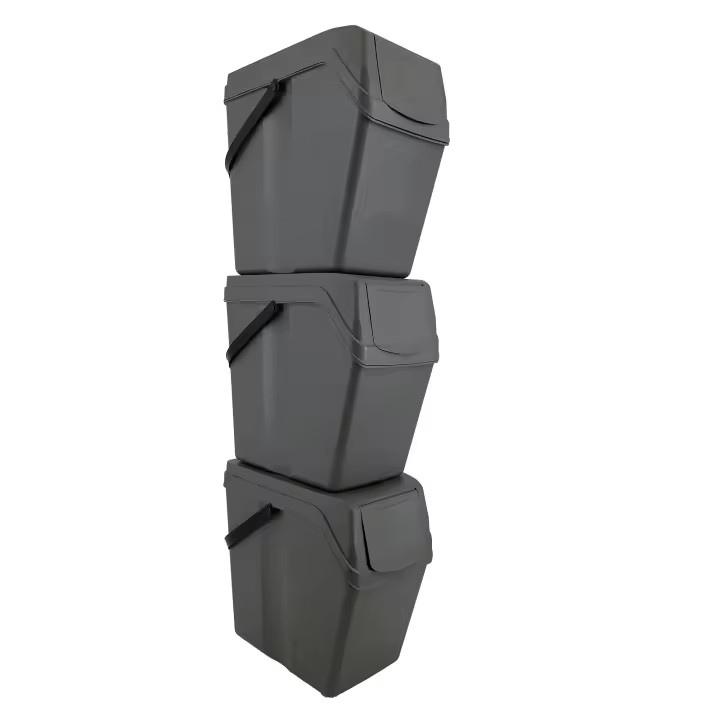 Prosperplast Juego de 3 Cubos de Reciclaje 75 Litros Gris | Ahorro de Espacio - 1
