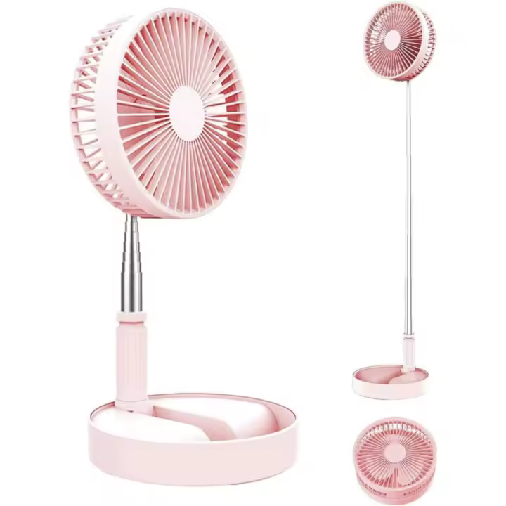 Ventilador Recargable Extensible y Plegable, Ventiilador de Pie, 3 Velocidades, Con bateria de 7200 mAh, Altuta Regulable, Cargando con USB, Mini Ventilador para Hogar, Cama, Oficina, - 1