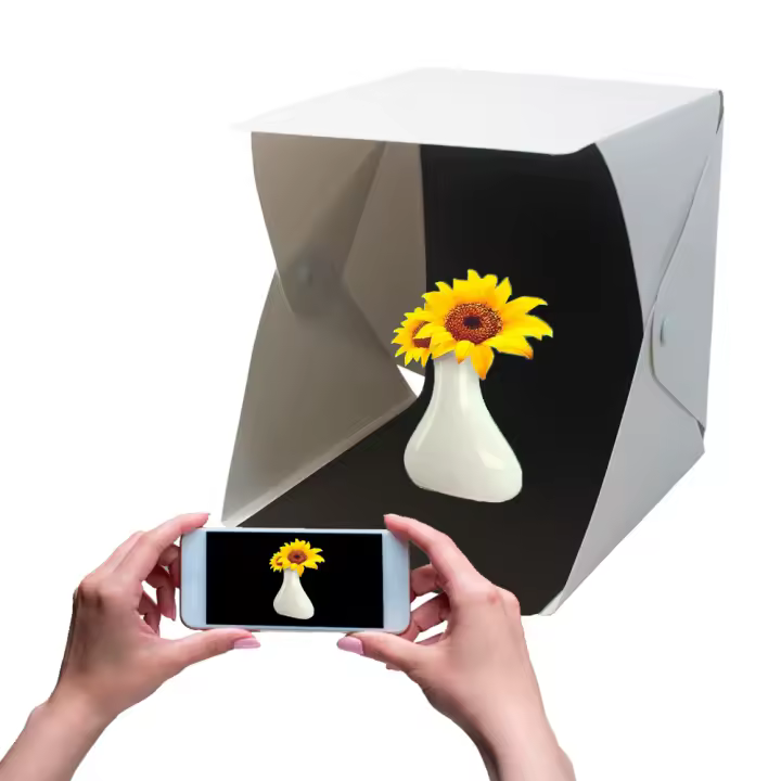 Cubo LED para fotografía mini estudio con iluminación profesional para fotos con móvil o cámara con fondos negro y blanco - 1