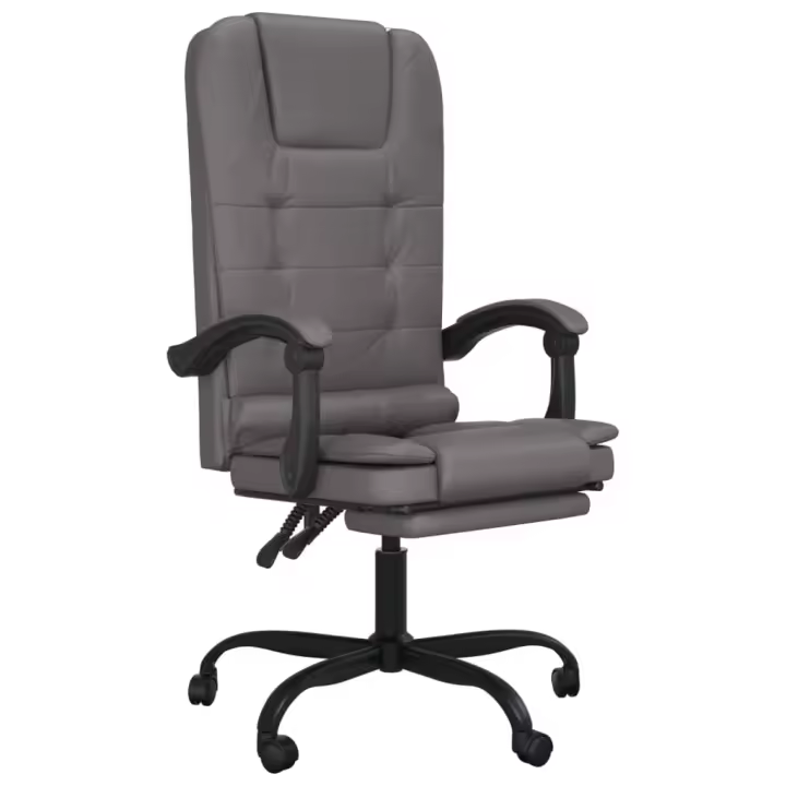Silla de oficina reclinable masaje cuero sintético gris - 1