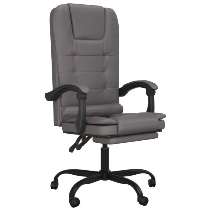 Silla de oficina reclinable masaje cuero sintético gris - 1
