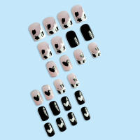 24 Pcs Uñas Postizas Redondas Medio Rosa Y Blanco Gloss Con Estrella Reutilizables Falsas Con Tabs De Gel Uñas De Plástico Para Dedos - details 7