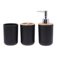 Porta Cepillo De Dientes Negro De Plástico Con Tapa De Bambú Dispensador De Loción Caja De Jabón Accesorios De Baño - details 8