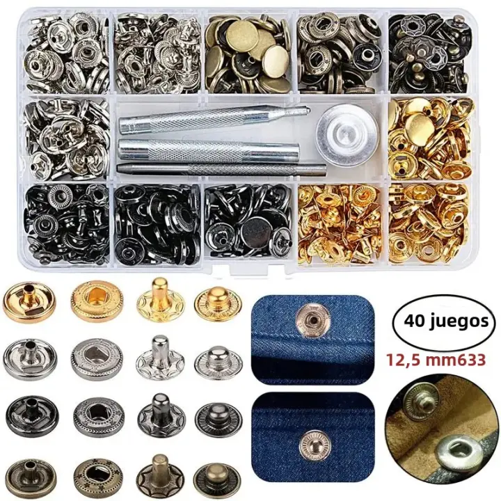 Kit De Cierres De Botones Metálicos 12.5mm Para Ropa Manualidades Bolsos Zapatos Cuello Cinturones Jeans Ajuste Perfecto Botón DIY Tailor - 1