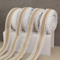 Cinta De Encaje De Lino De Jute Natural 25mm Con Borde De Encaje Blanco Decoración Rustica Vintage Para Bodas Y Centros De Mesa - details 3