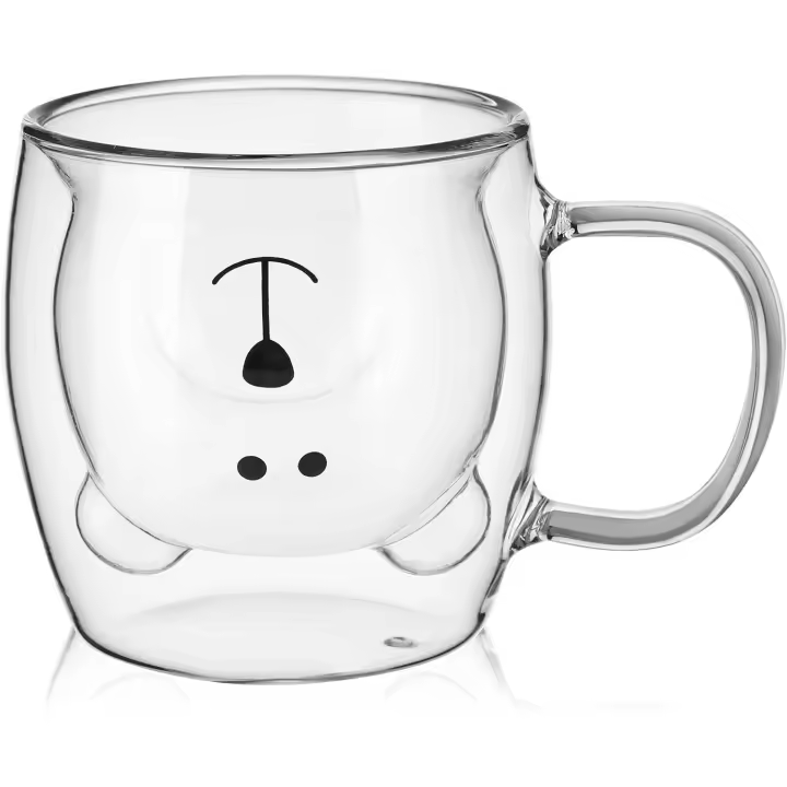 Bonita Taza de Oso de 260 Ml, Taza de Vidrio de Doble, Taza de café, Capuchino, café con leche, Taza de té con Leche con ASA, Gift de cumpleaños, Navidad, San Valentín - 1