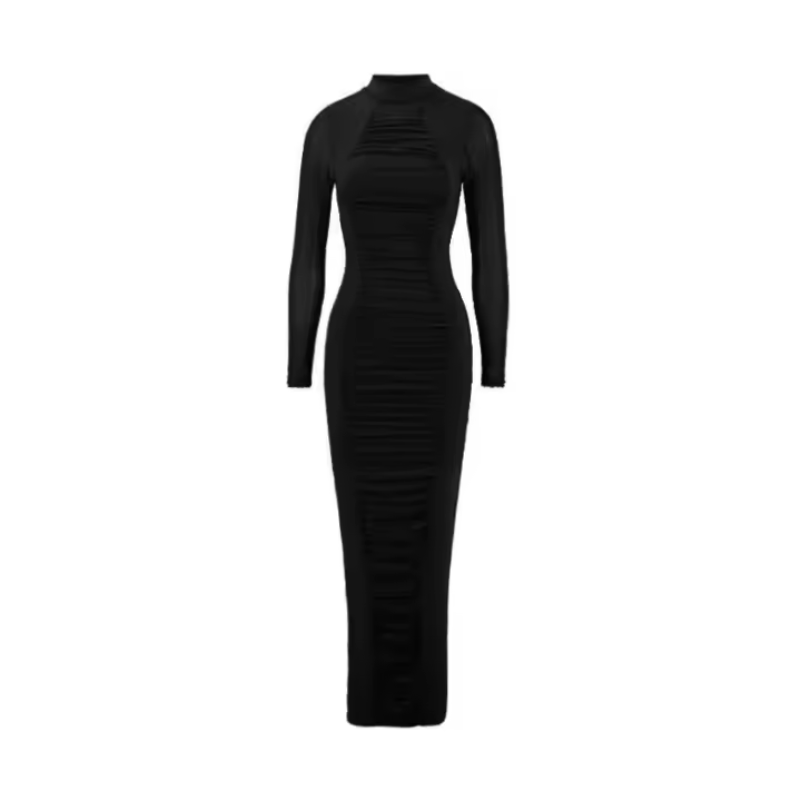 Vestido Largo De Encaje Con Cuello Alto Para Mujer Estilo Elegante Y Chic Color Negro Rojo Adecuado Para Fiesta Club Primavera Otoño - 1