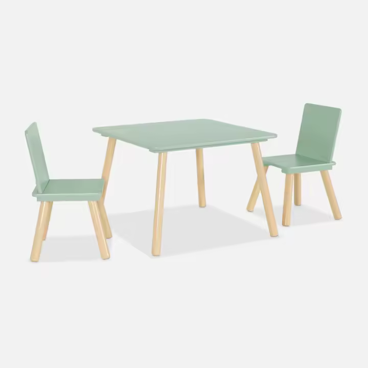 sweeek - Mesa cuadrada infantil de madera de pino, 2 sillas , Judith , 60x60x44 - 1