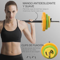 HOMCOM Barra de Pesas Set de Musculación con 6 Discos de Pesos 1,5kg 2,5kg 5 kg Intercambiables para Entrenamiento Fuerza y Brazos en Gimnasio Doméstico 130x28x28 cm Multicolor - details 5
