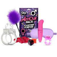 AMOUR PACK Set de 7 Piezas Together & Forever Juguetes sexuales Antifaz Pluma Esposas Dados Vibrador Consolador - details 0