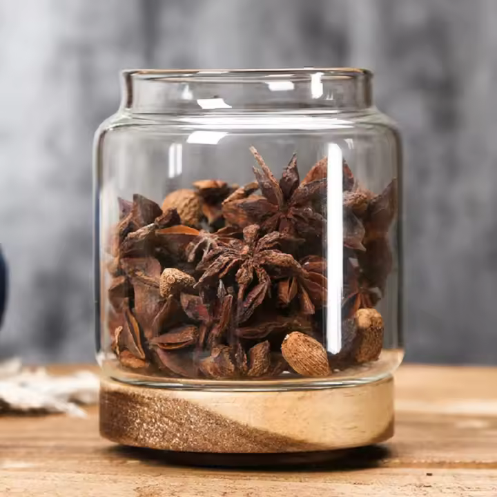 Frascos de vidrio para almacenamiento de alimentos con sello hermético, tapas de madera, frascos de especias con tapa, Organización para contenedores de frascos, azúcar, sal, café - 1