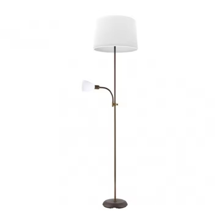 FABRILAMP 175242002 | Pie De Salon Rilon 1xe27+1xe14 C/lector Marron  Pantalla Blanca 175,5x40x40 Cm - 1