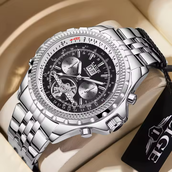 Reloj De Pulsera De Lujo Para Hombre LIGE Con Tourbillon Automático Multifuncional Luminoso Impermeable Fecha Reloj De Acero Inoxidable Resistente Al Choque - 1