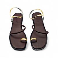Sandalias Planas de Mujer con Punta Cuadrada, Tira Dedo y Pulsera Tobillera Metálica en Dorado y Plateado, Diseño Minimalista y Elegante para Verano, Playa o Eventos Casuales - details 2