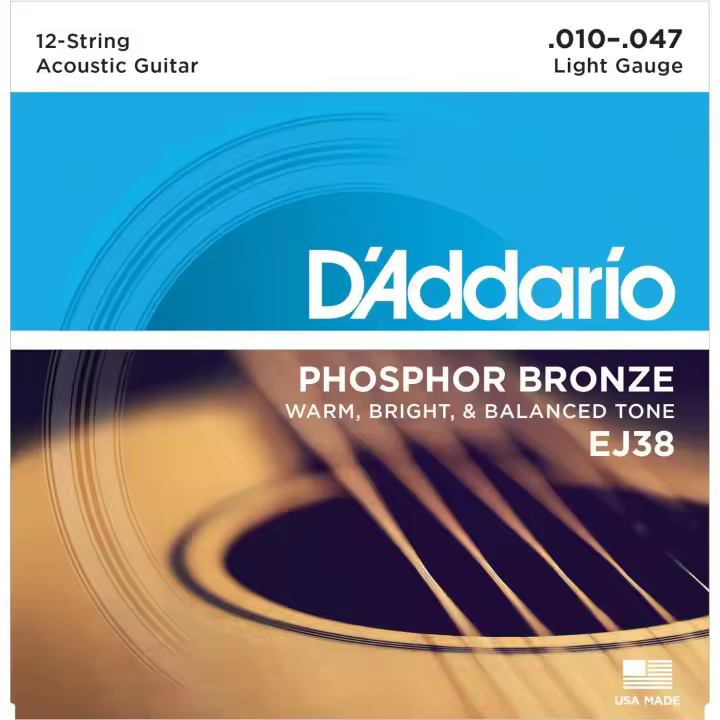 CUERDAS GUITARRA ACUSTICA-D'Addario (EJ/38) Extra Lite 12 Cuerdas (Juego Completo 010/047) - 1